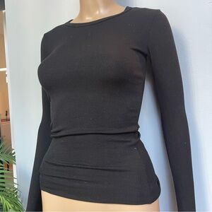 Black Ribbed Long Sleeve Top